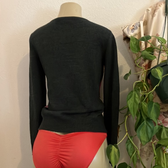 Used Cardigan knit Sweater New York &Company Gray and Pink Plaid - Picture 10 of 13